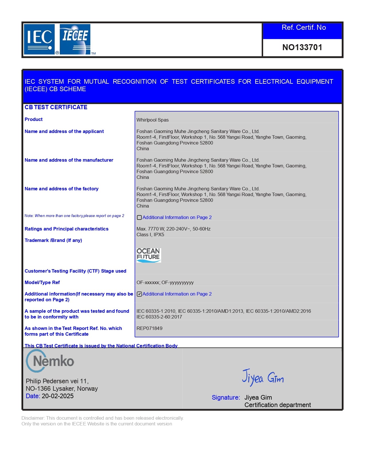 CB CB Test Certificate — Seite 1