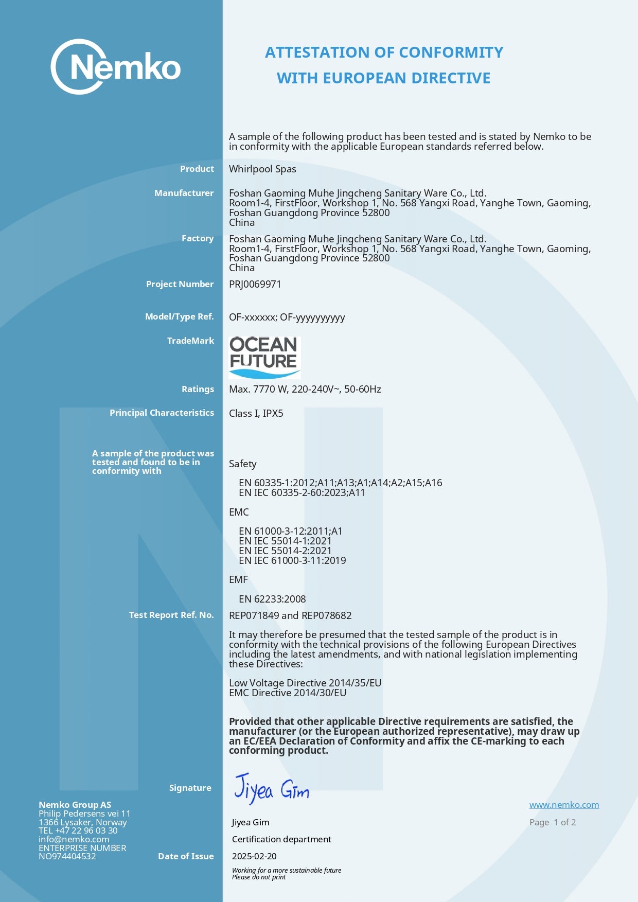 CE European Conformity — Seite 1