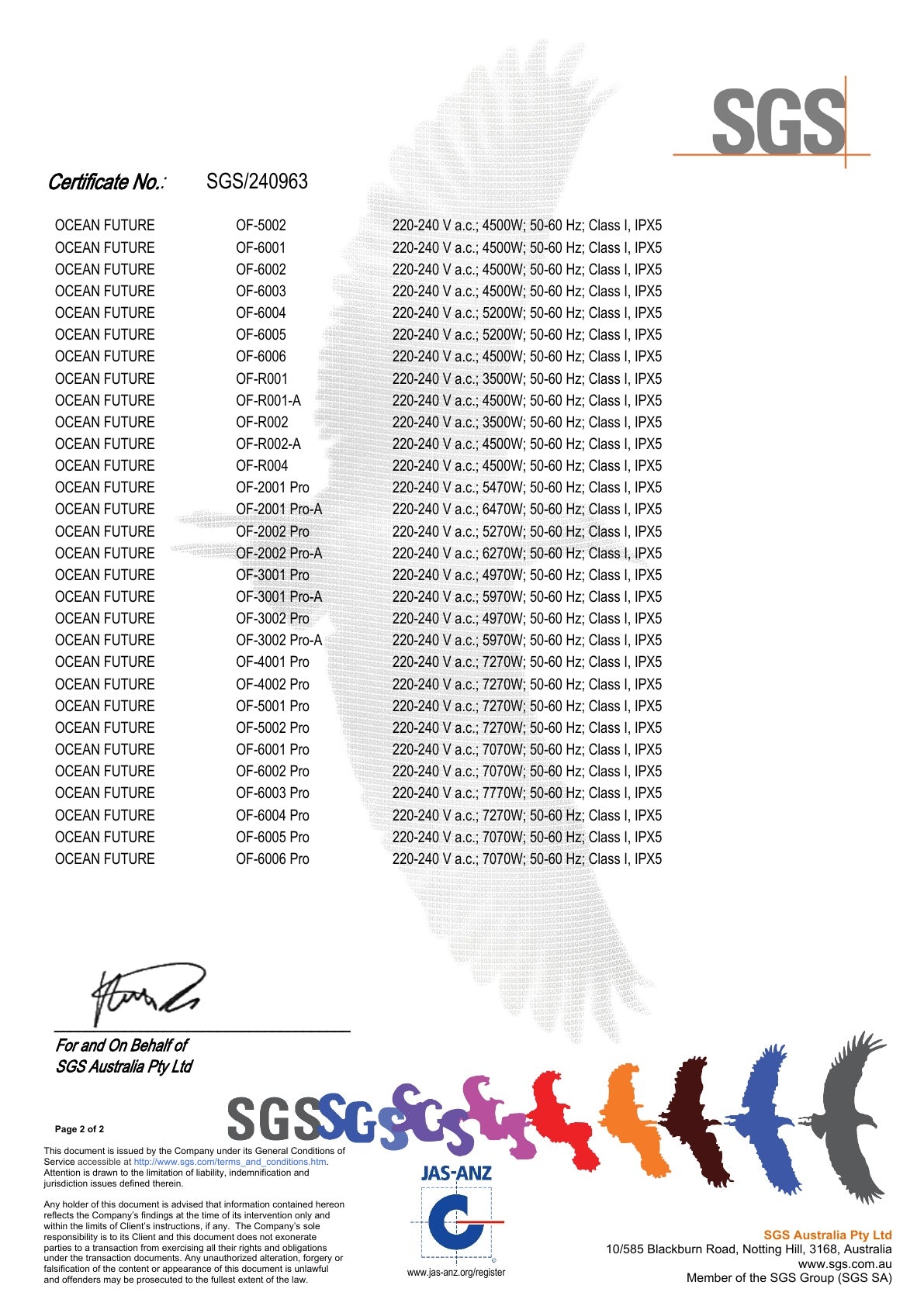 SAA Certificate of Conformity — Seite 2