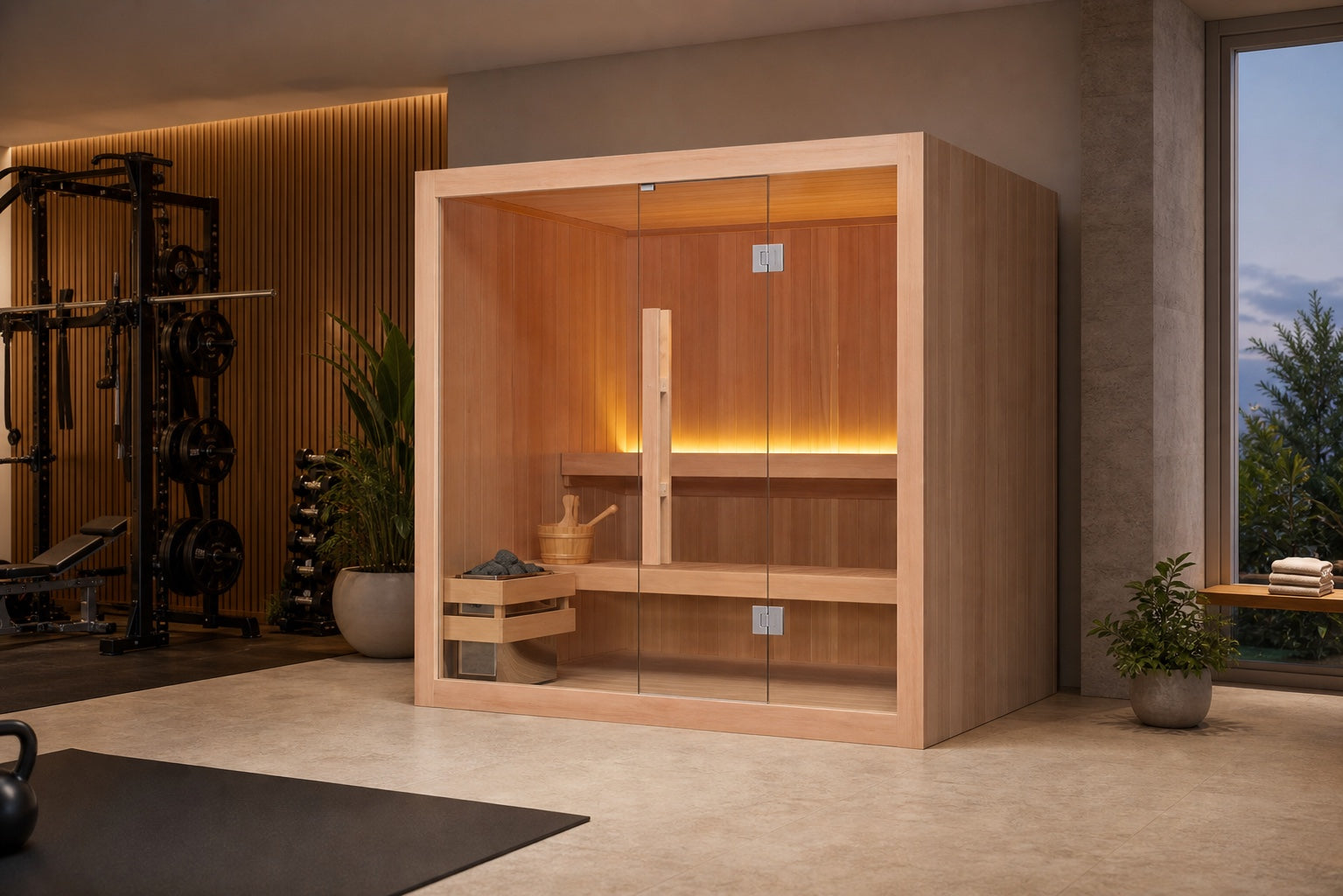OFS04-1 sauna room installed in a home wellness room
