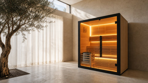 Sauna in a quiet morning courtyard